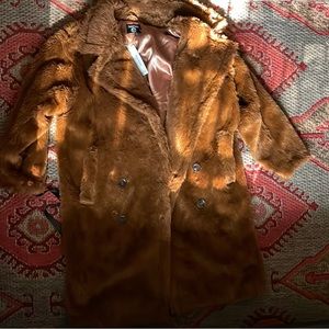 Faux fur long trenchcoat
